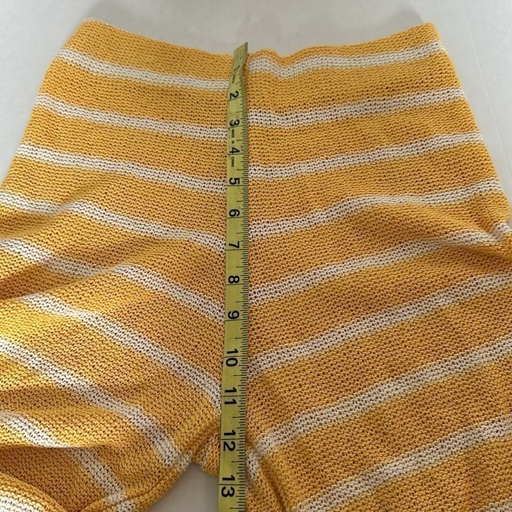 Zara Womens Knit Wide Leg Pants Sz Small Yellow White Stripe High Rise - Picture 9 of 11